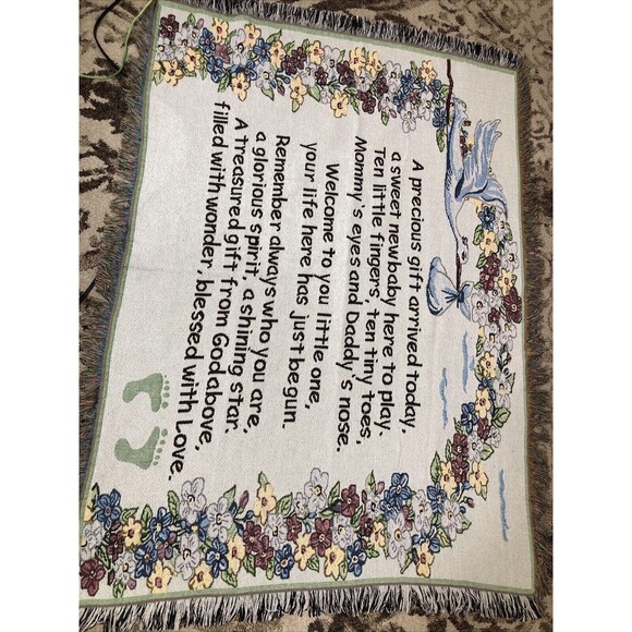 Welcome New Baby Blanket Wall Hanging  50”x 36" Cute Saying Damage Free Nice One - Picture 1 of 9